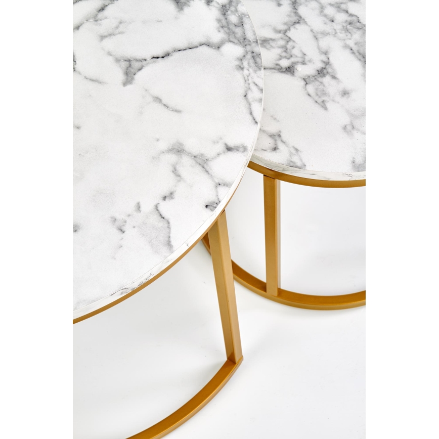 Комплект из 2 журнальных столиков PACILA, мраморный декор/золотая отделка
