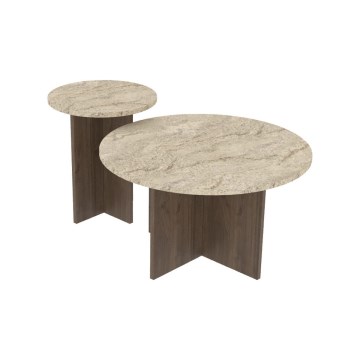 Комплект из 2 журнальных столиков PURO, Ø 40/70 cm, орех/бежевый