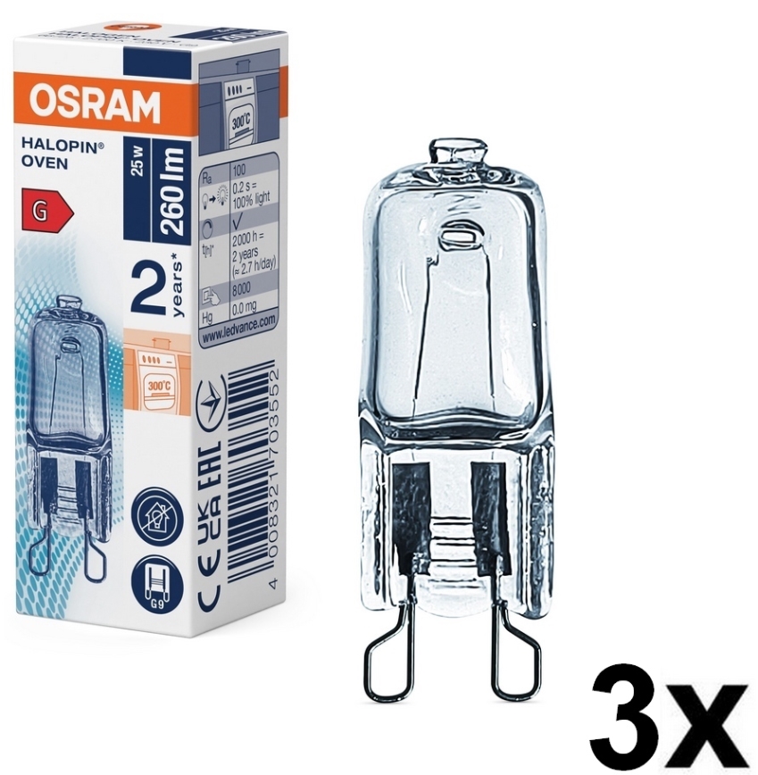 Комплект із 3 лампочок для духовки HALOPIN G9/25W/230V 2700K - Osram