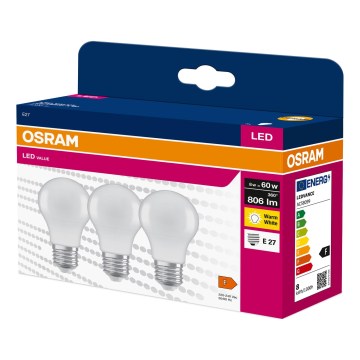 Комплект из 3 светодиодных ламп A60 E27, 8 Вт, 230 В, 3000 К - Osram