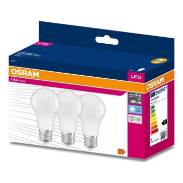 Комплект із 3 світлодіодних ламп A60 E27/8,5W/230V 6500K - Osram