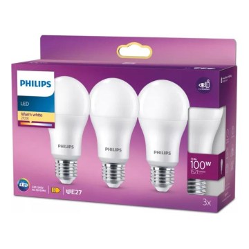 Комплект із 3 світлодіодних ламп Philips A60 E27/13W/230V 2700K