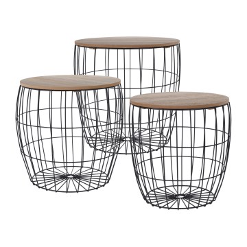 Комплект из 3 журнальных столиков BRISO, диам. 31/38/42,5 см, коричневый/чёрный