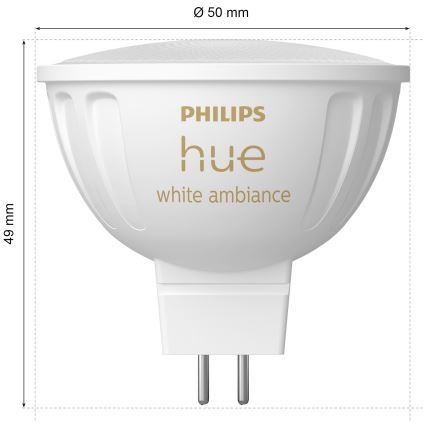 Комплект из 4 диммируемых LED-ламп Philips Hue WHITE AMBIANCE GU5,3/MR16/5,1 Вт/12 В 2200-6500K