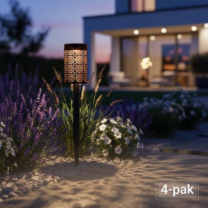 Комплект из 4 солнечных LED-ламп DECOR, 1,2 В, 150 мА·ч, 3000 К, 39 см, IP44, чёрные