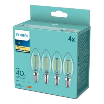 Комплект из 4 винтажных LED-ламп Philips B35 14/4,3W/230V 2700K