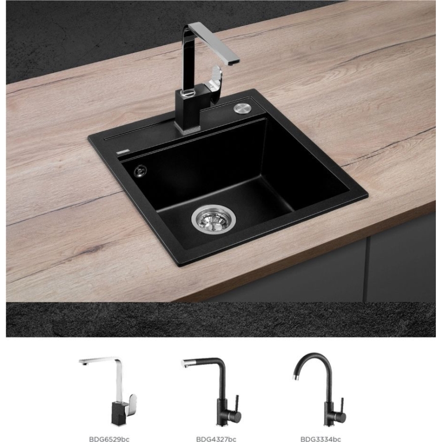 Концепт ДГ00С50ВС - Кухонна мийка КУБІС 49х51 см граніт/чорна