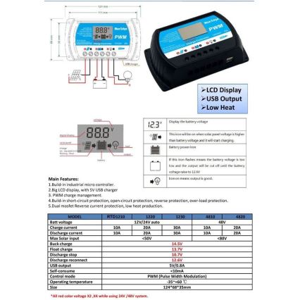 Контроллер заряда солнечных батарей PWM 12-24V/20A