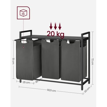 Корзина для белья REX чёрный/серый