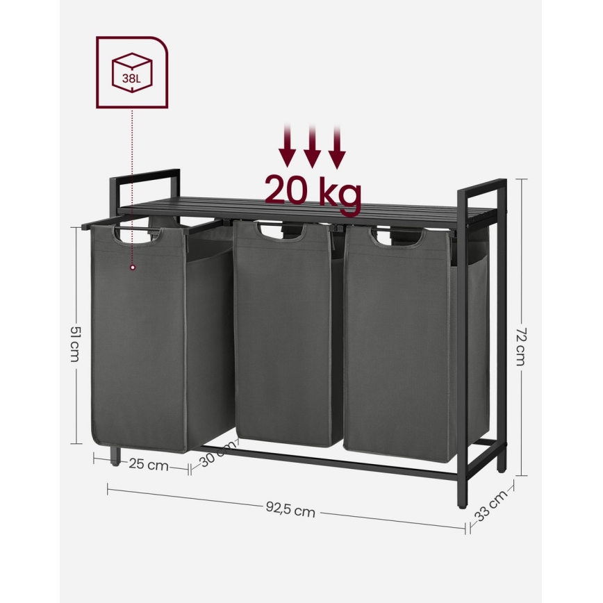 Корзина для белья REX чёрный/серый