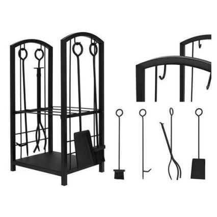 Кошик для деревини з приладдям для каміна 30x40x73 см чорний