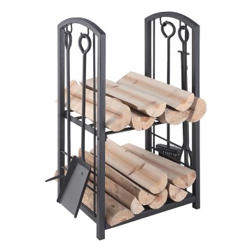 Кошик для дров з інструментами для каміна 5 шт. чорний