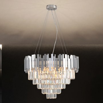 Кришталева люстра на тросі PLAZA 9xE14/40W/230V, діаметр 60 см, срібляста