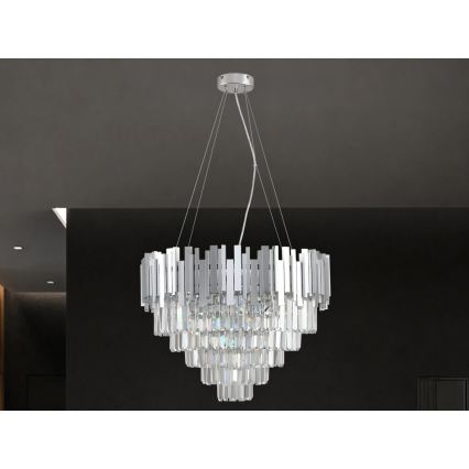 Кришталева люстра на тросі PLAZA 9xE14/40W/230V, діаметр 60 см, срібляста