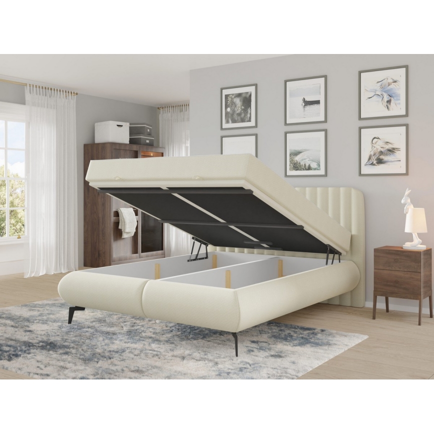 Обитая кровать с матрасами и местом для хранения ALEXA 180x200 см бежевого цвета