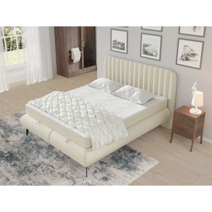 Обитая кровать с матрасами и местом для хранения ALEXA 180x200 см бежевого цвета
