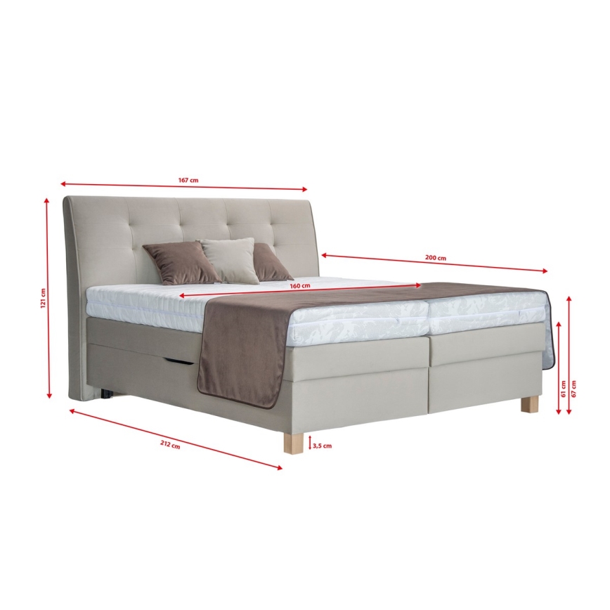 Кровать с коробом и матрасом BEA 160x200 см бежевого цвета