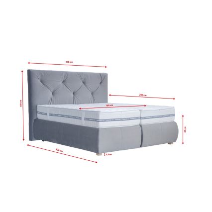 Кровать с коробом и матрасом ELEN 160x200 см, серая, с топпером