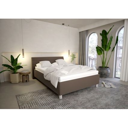 Обитая кровать с местом для хранения и матрасом DALMA 140x200 см серо-коричневая