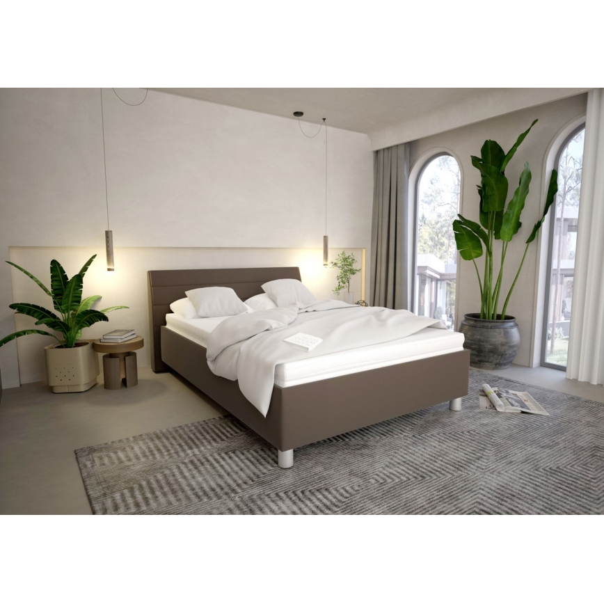 Обитая кровать с местом для хранения и матрасом DALMA 140x200 см серо-коричневая
