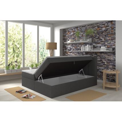 Обитая кровать с матрасами и топпером, с местом для хранения EMBER 160x200 см антрацит