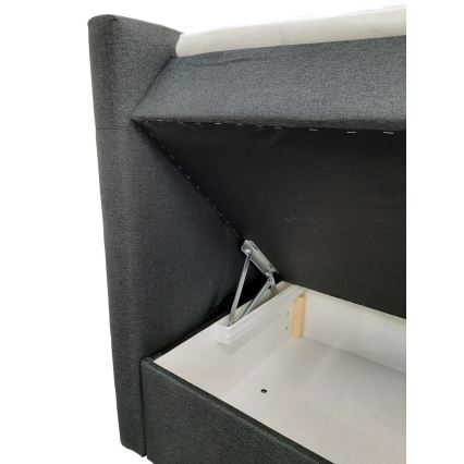 Обитая кровать с матрасами и топпером, с местом для хранения EMBER 160x200 см антрацит