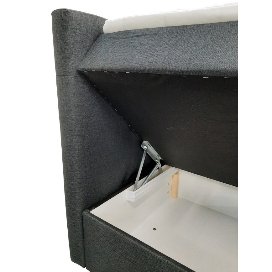 Обитая кровать с матрасами и топпером, с местом для хранения EMBER 160x200 см антрацит