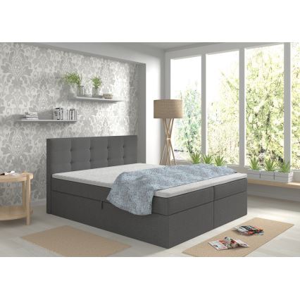 Обитая кровать с матрасами и топпером, с местом для хранения EMBER 180x200 см антрацит