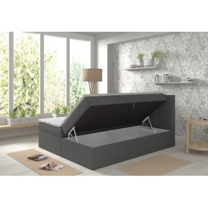 Обитая кровать с матрасами и топпером, с местом для хранения EMBER 180x200 см антрацит