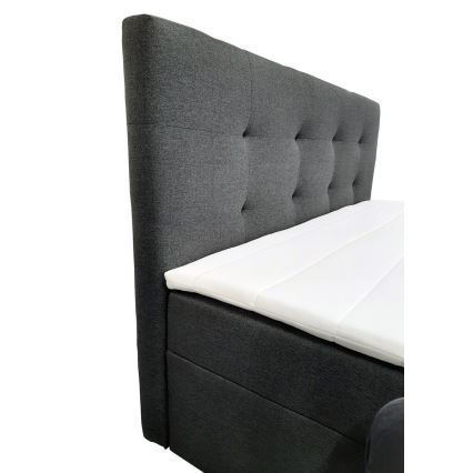 Обитая кровать с матрасами и топпером, с местом для хранения EMBER 180x200 см антрацит