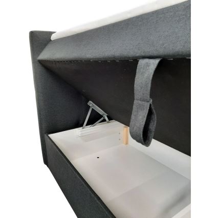 Обитая кровать с матрасами и топпером, с местом для хранения EMBER 180x200 см антрацит