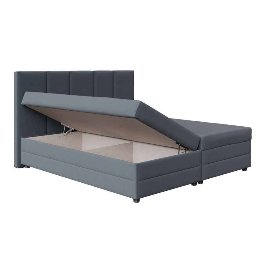 Обитая кровать с пружинным матрасом и ящиком для хранения ISABEL 160x200 серая