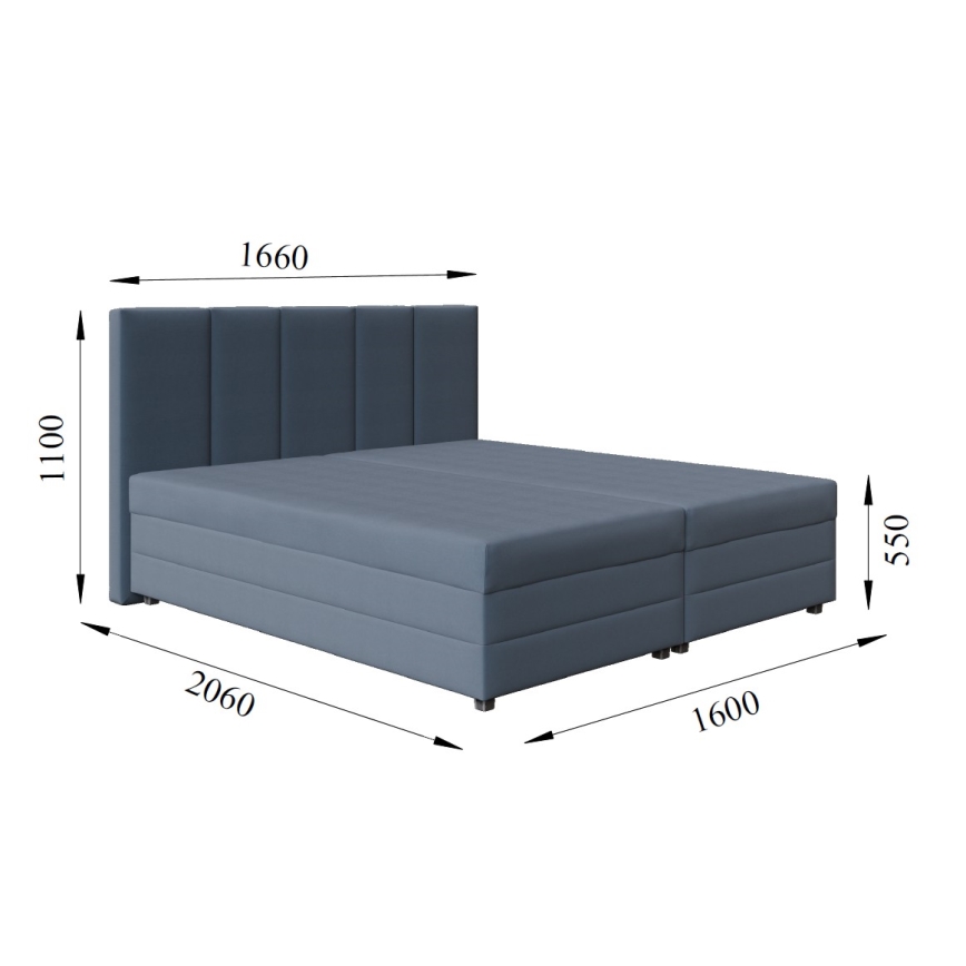 Обитая кровать с пружинным матрасом и ящиком для хранения ISABEL 160x200 серая