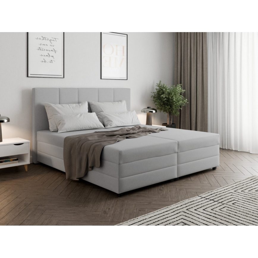 Обитая кровать с пружинным матрасом и ящиком для хранения ISABEL 180x200 светло-серая