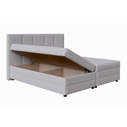 Обитая кровать с пружинным матрасом и ящиком для хранения ISABEL 180x200 светло-серая