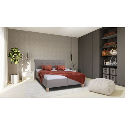 Обитая кровать с матрасом и ящиком для хранения MARIA 180x200 см, цвет тауп