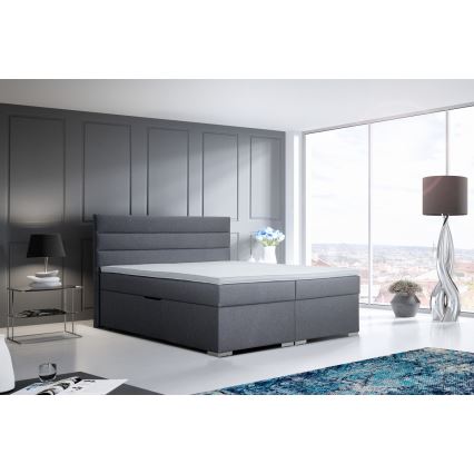 Обитая кровать с местом для хранения и матрасами с топпером NEW BOLERO 160x200 см, серая