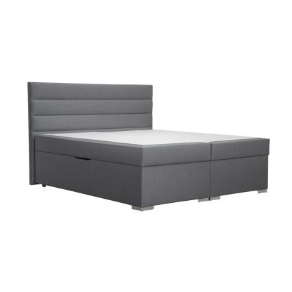 Обитая кровать с местом для хранения и матрасами с топпером NEW BOLERO 160x200 см, серая