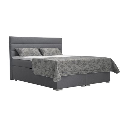 Обитая кровать с местом для хранения и матрасами с топпером NEW BOLERO 160x200 см, серая