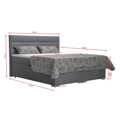 Обитая кровать с местом для хранения и матрасами с топпером NEW BOLERO 160x200 см, серая