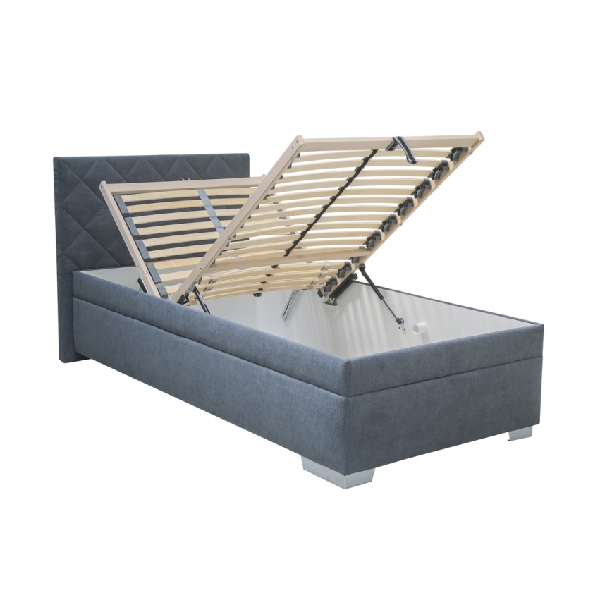 Обитая кровать с ящиком для хранения и матрасом LANA 90x200 см синяя