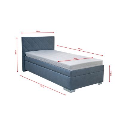 Обитая кровать с ящиком для хранения и матрасом LANA 90x200 см синяя