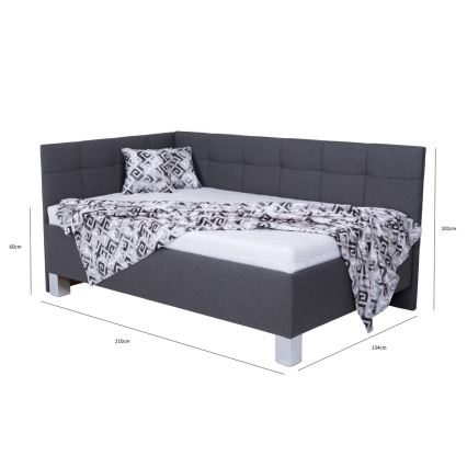 Кровать с мягкой обивкой с матрасом и пространством для хранения MARIA PETITE 120x200 см серый