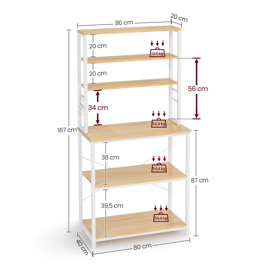 Кухонный полочный стеллаж MARGE, коричневый/белый