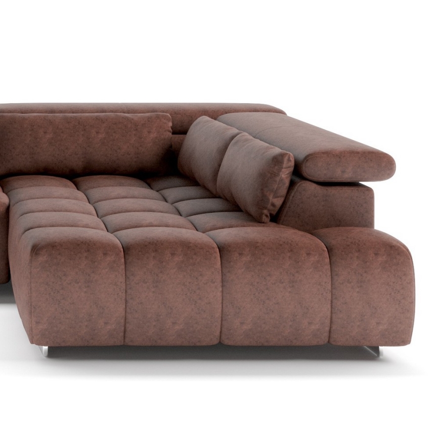 Кутовий диван з підголівниками у формі U TROPEA правий коричневий