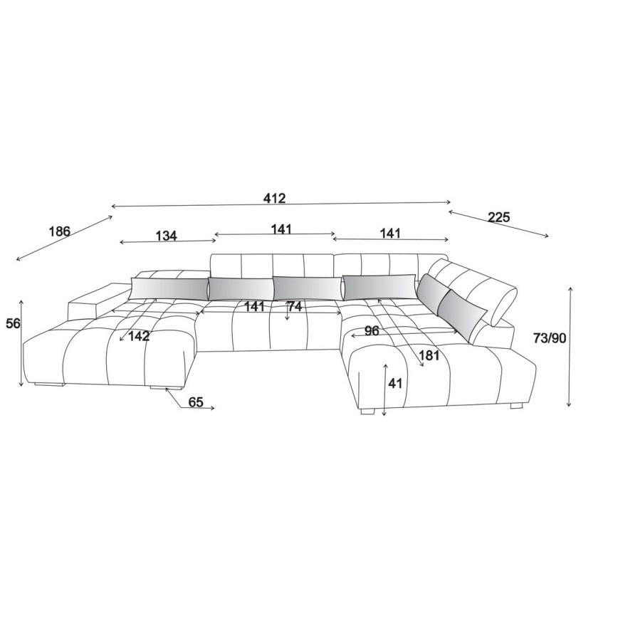Кутовий диван з підголівниками у формі U TROPEA правий коричневий