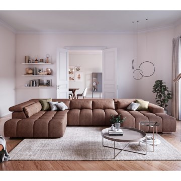 Кутовий диван з підголівниками у формі U TROPEA лівий коричневий