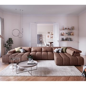 Кутовий диван з підголівниками у формі U TROPEA правий коричневий