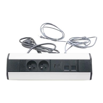 Кутовий розетковий блок 2x 230V + 2x USB + 2x RJ45 230V