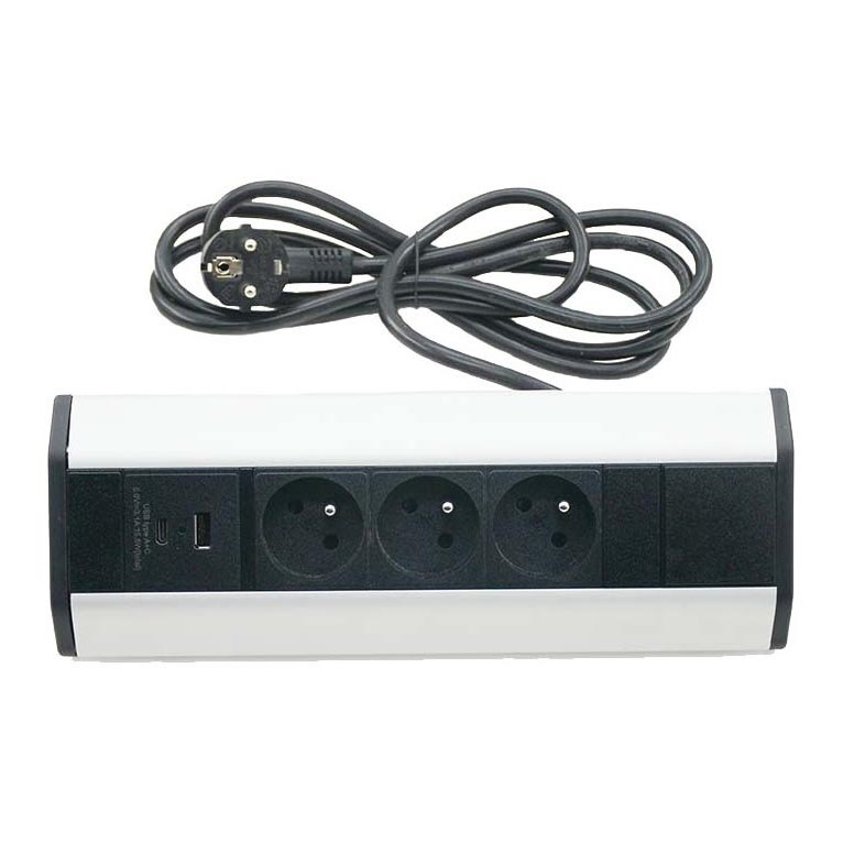 Кутовий розетковий блок 3x 230V + USB-A 3,1A + USB-C 15,5W 230V